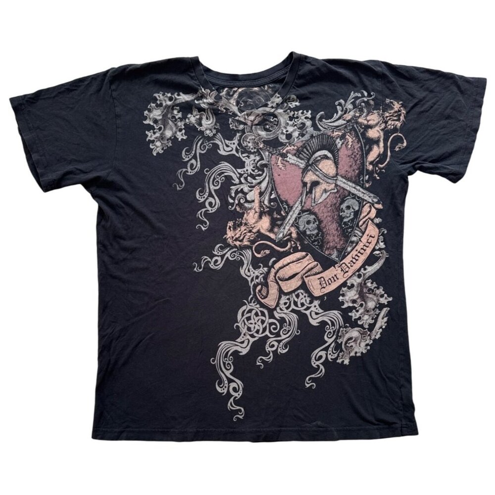 Don Ed Hardy Mens Graphic T-Shirt Black Gothic Skull Cross Design Size L